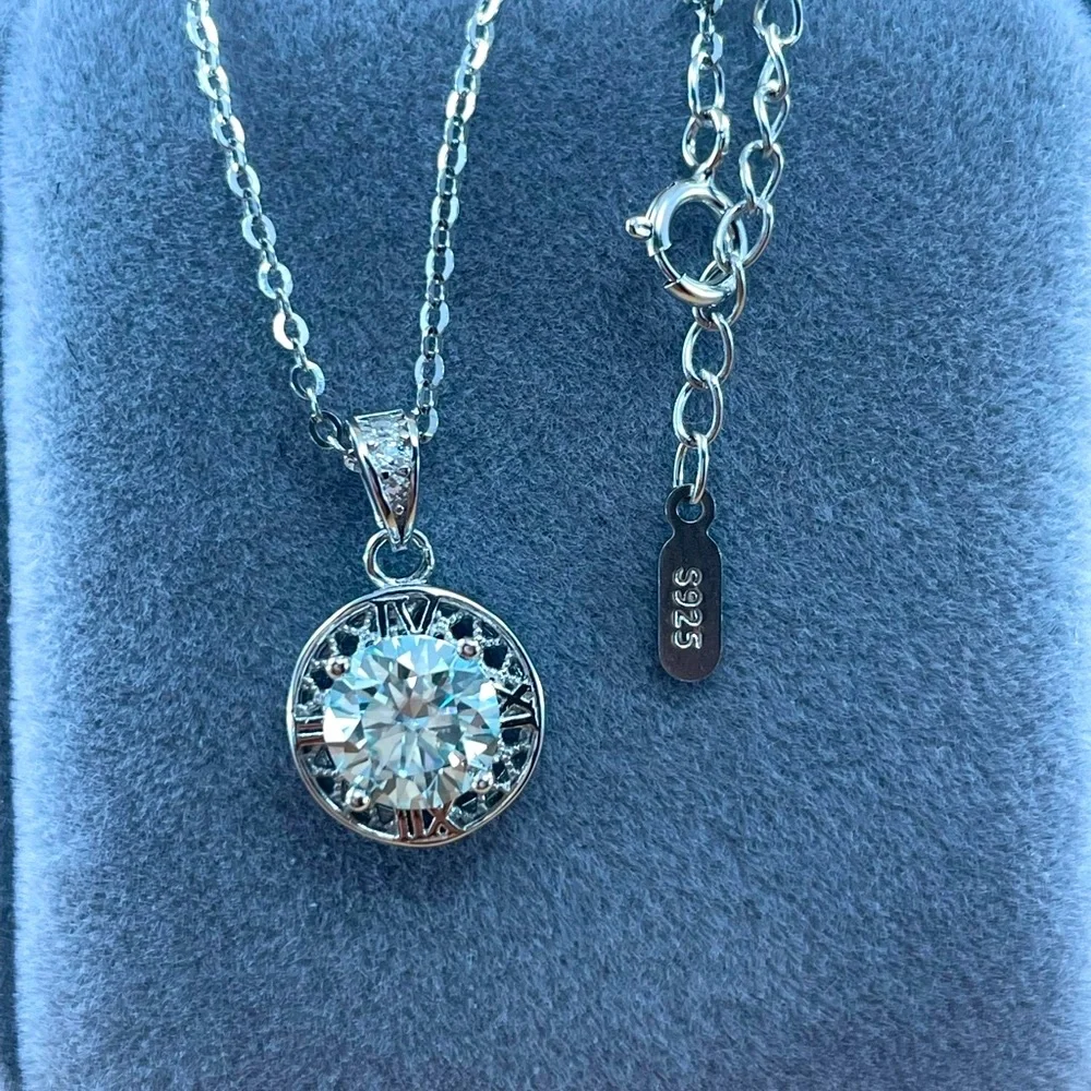 1ct Moissanite Round Cut Sterling Silver Fine Pendant Necklace